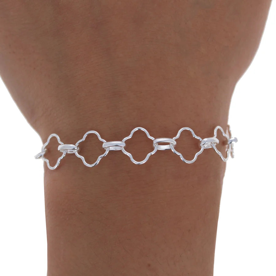 Sterling Silver Clover Design Link Bracelet