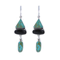 Sterling Silver Abstract Onyx and Turquoise Drops