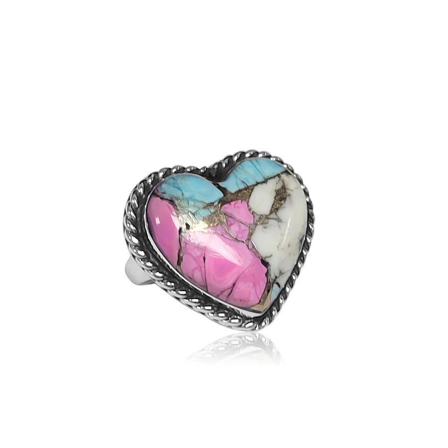 Sterling Silver Cotton Candy Dahlia Heart Ring