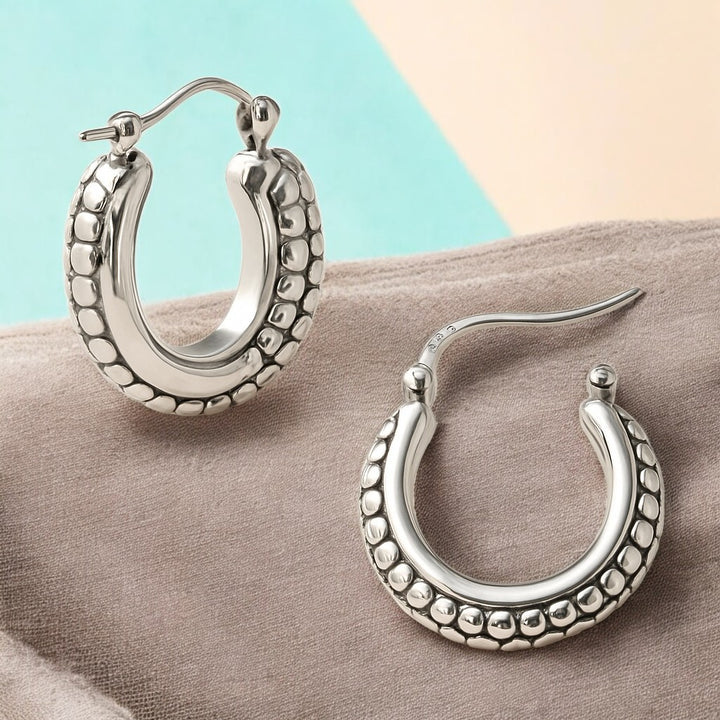 Sterling Silver Chunky Beaded Hoop Earrings