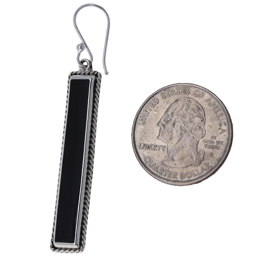 Sterling Silver Linear Onyx Drop Earrings
