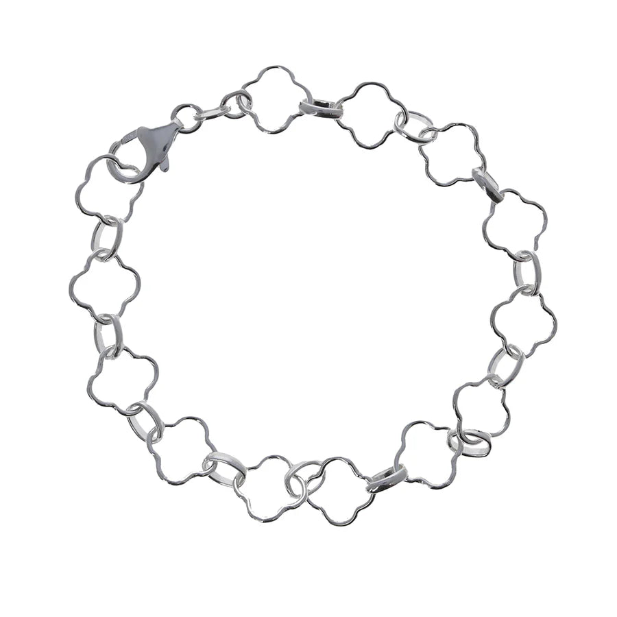 Sterling Silver Clover Design Link Bracelet