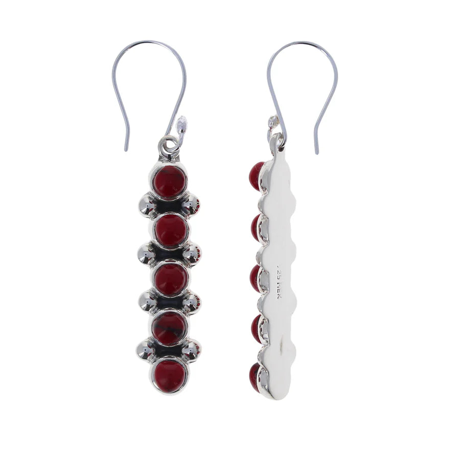 Red Jasper Linear Design Sterling Silver Earrings