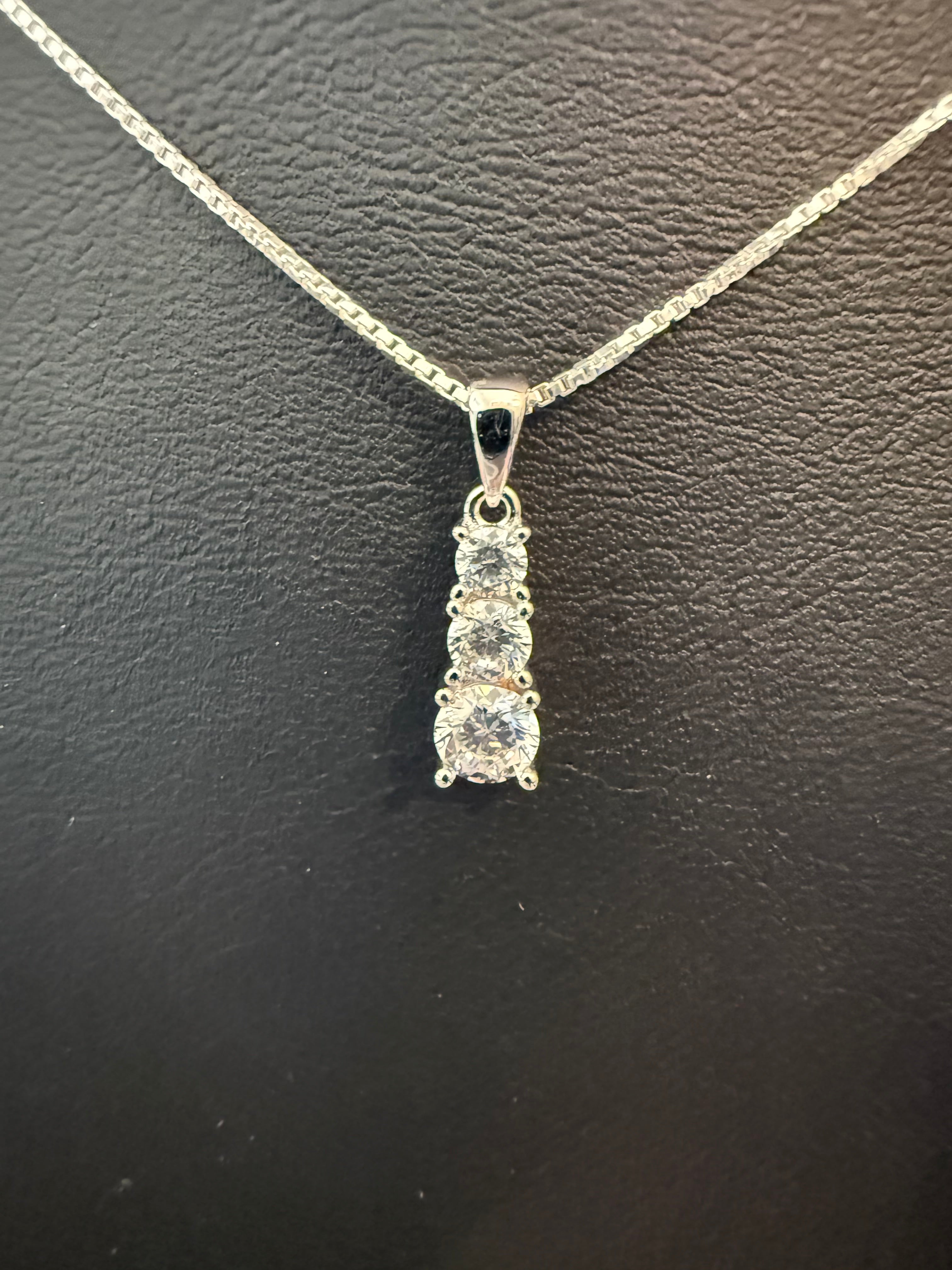 3 CZ Graduated Drop on a 16" or 18" 1mm Sterling Silver Box Chain with Spring Ring Clasp