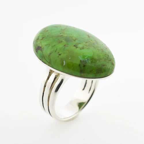 Lime Turquoise and Sterling Silver Rock Ring