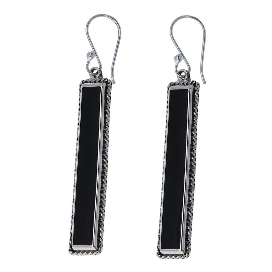 Sterling Silver Linear Onyx Drop Earrings
