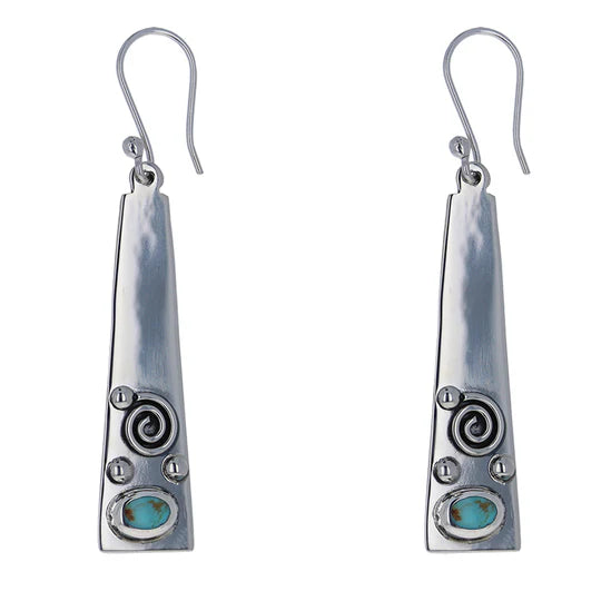Sterling Silver Artisan Linear Turquoise Drop Earrings