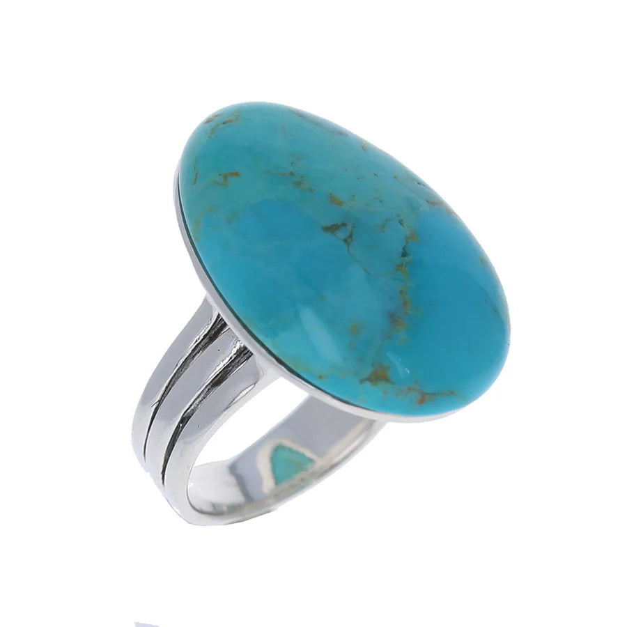 Polished Turquoise Teardrop Sterling Silver Ring