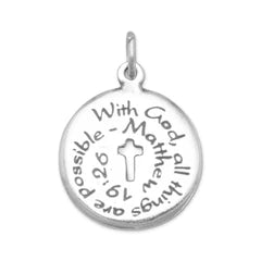 .75-inch Sterling Silver Bible Verse Pendant on 18-inch Sterling Silver 1mm Box Chain