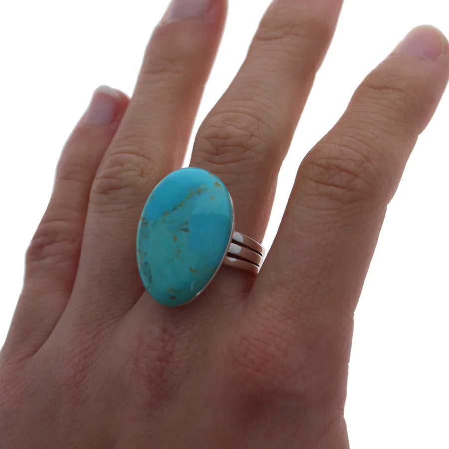 Polished Turquoise Teardrop Sterling Silver Ring