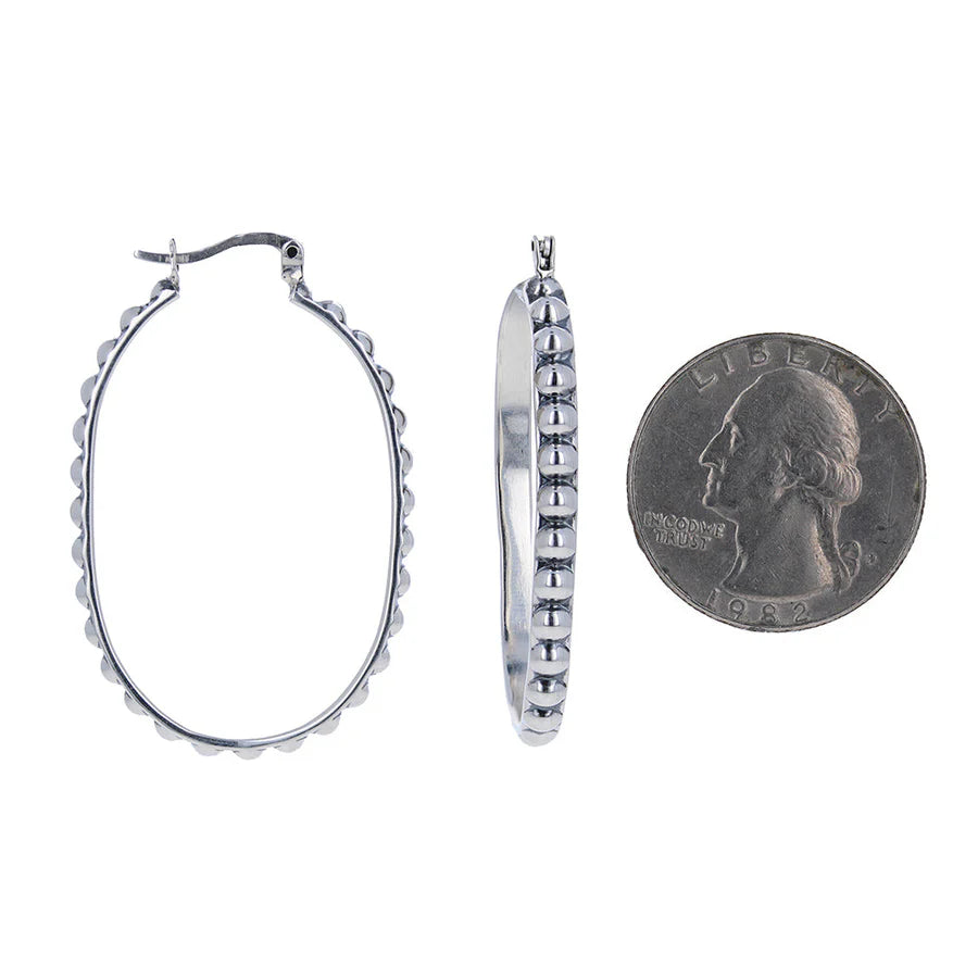 Sterling Silver Beaded Oval Hoop Earrings for Women