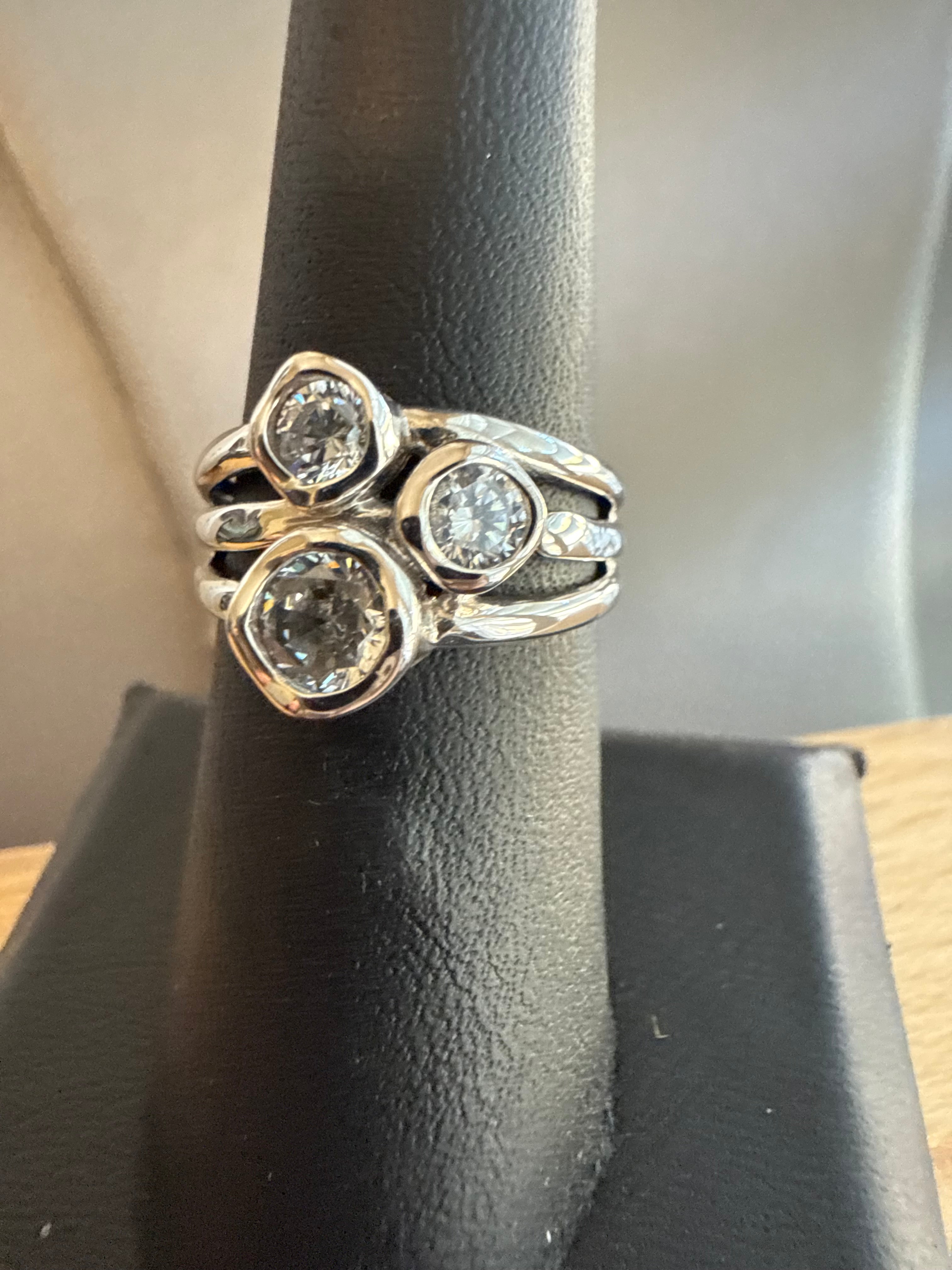 Sterling Silver Bezel Set Triple Shank CZ Ring