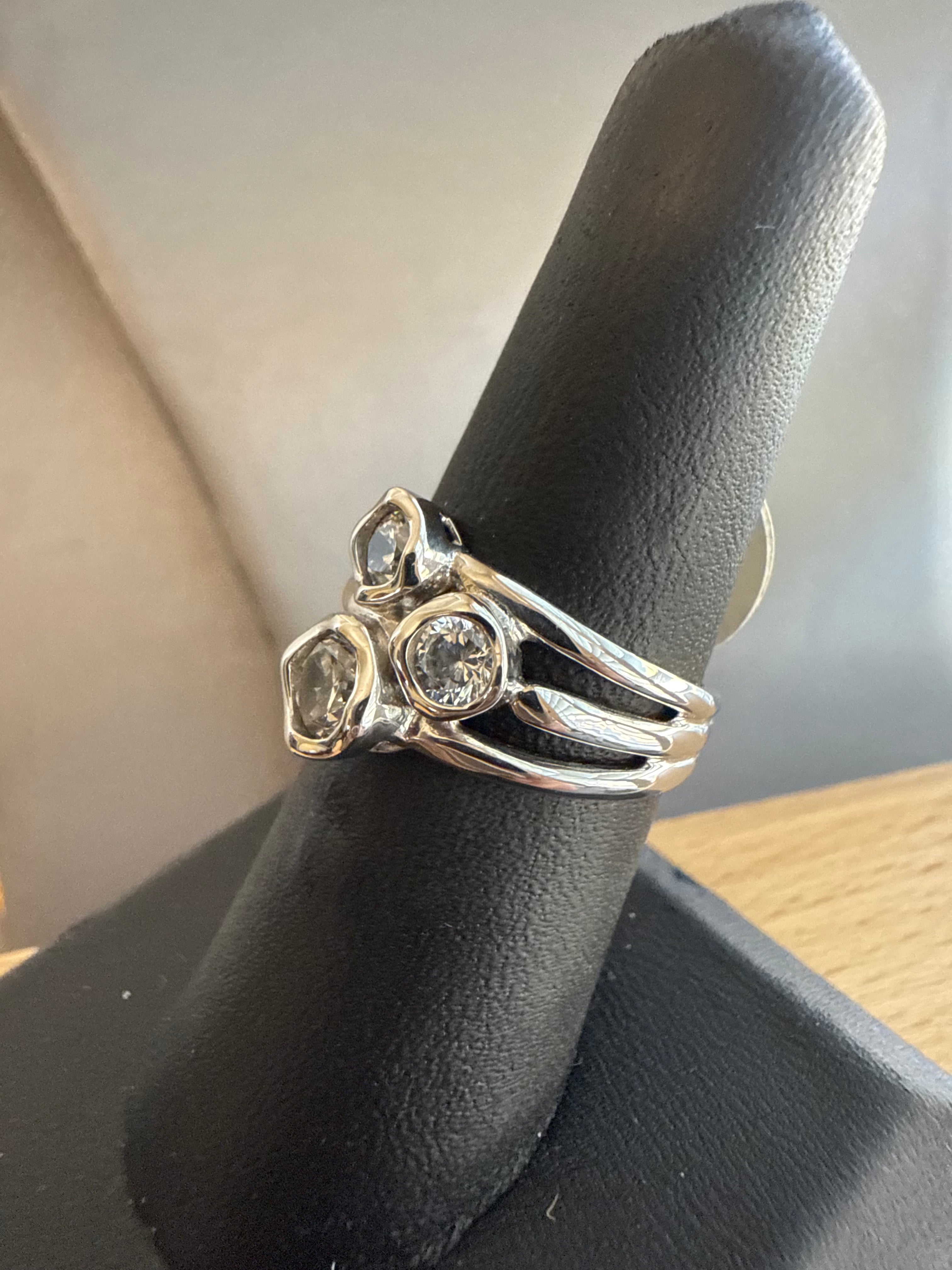 Sterling Silver Bezel Set Triple Shank CZ Ring