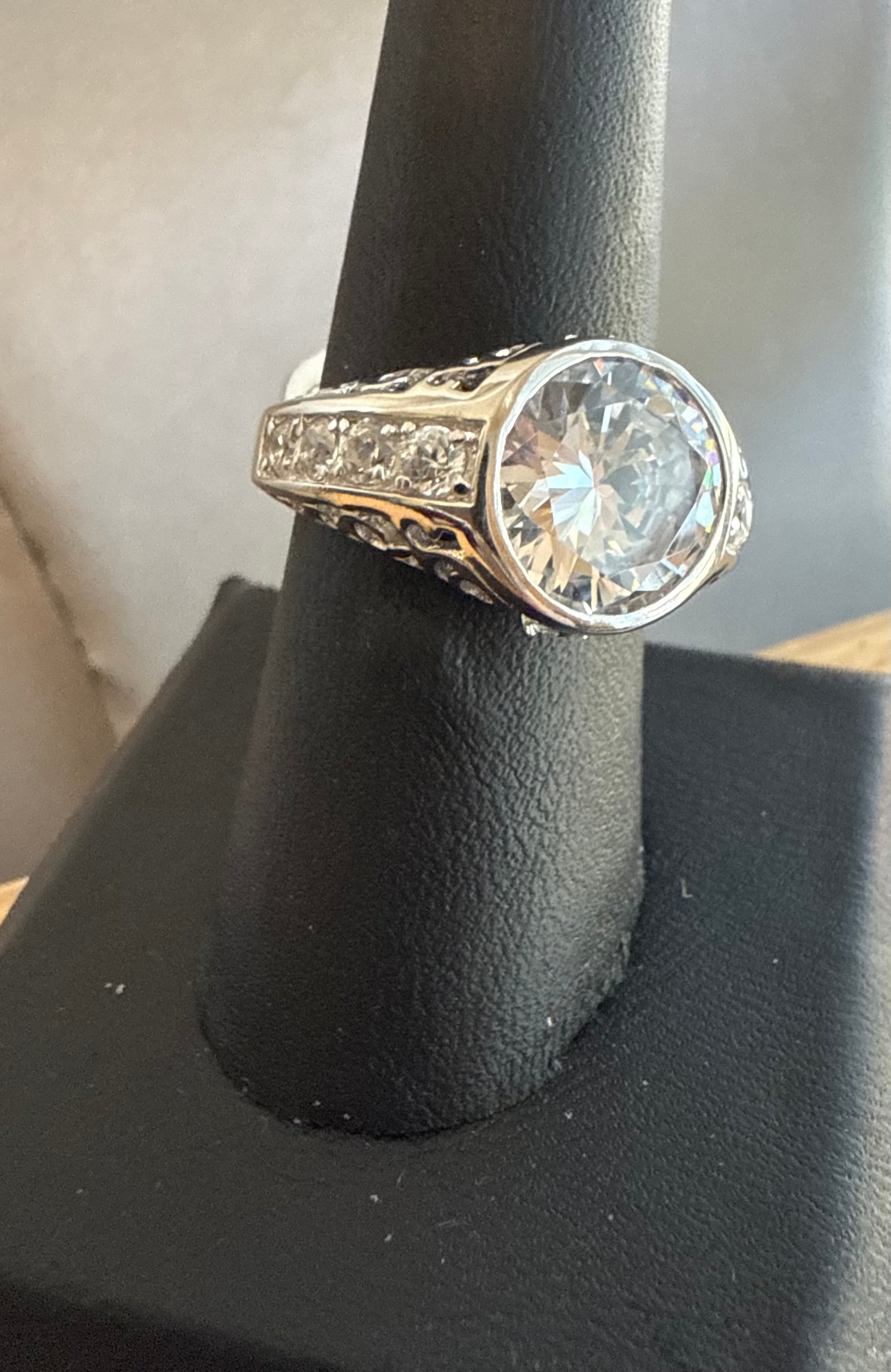 5 Carat CZ Sterling Silver Bezel Setting Ring