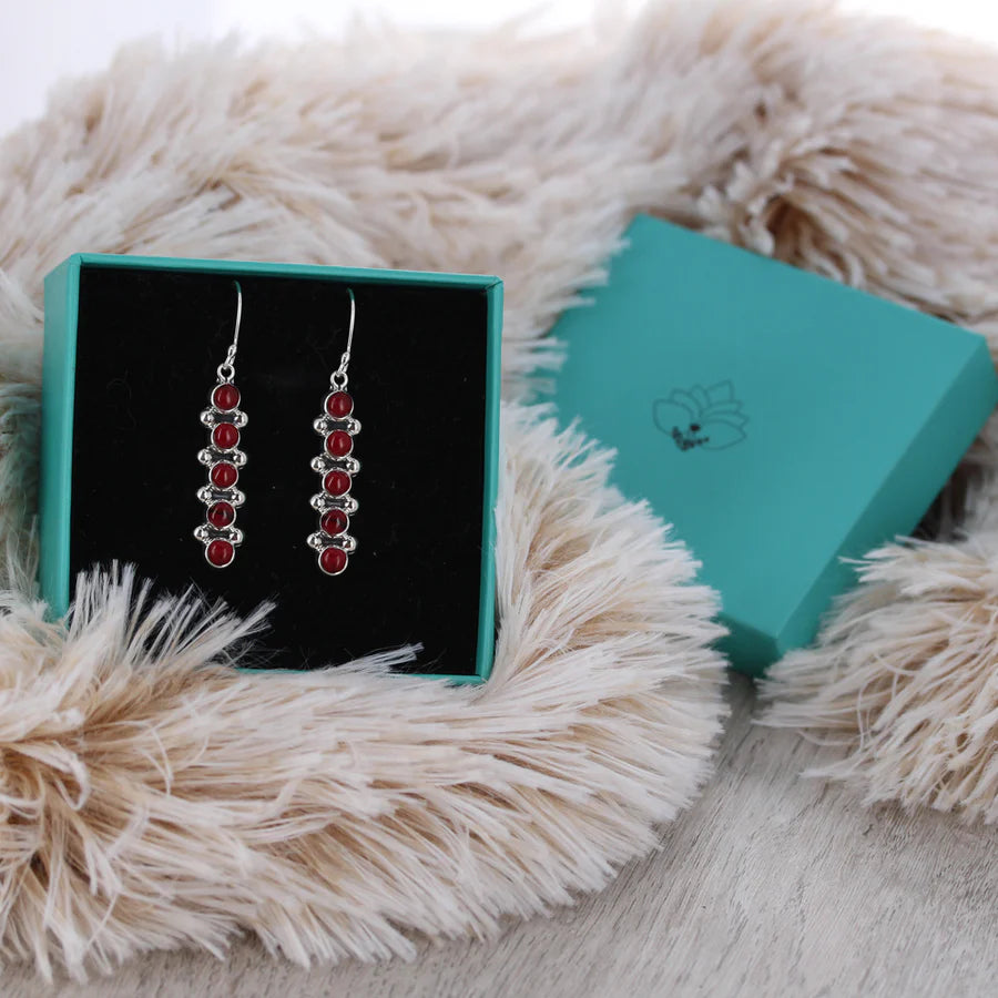 Red Jasper Linear Design Sterling Silver Earrings