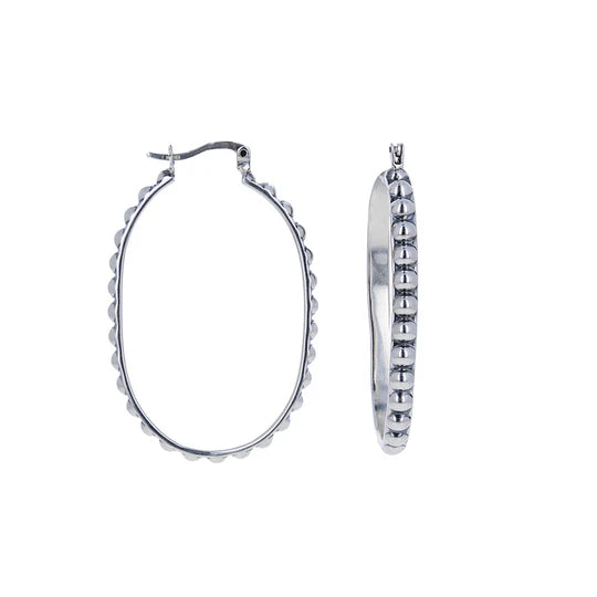 Sterling Silver Beaded Oval Hoop Earrings for Women