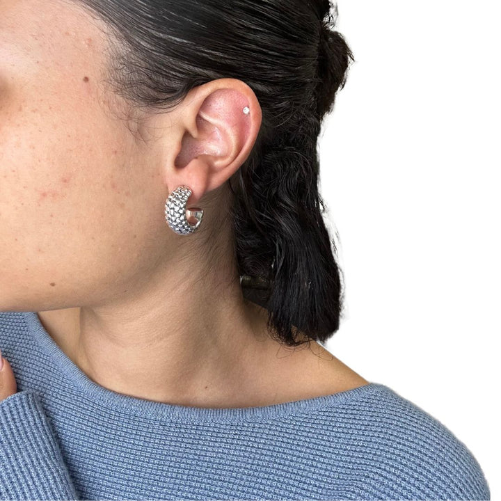 Sterling Silver Puff Hoops for Women