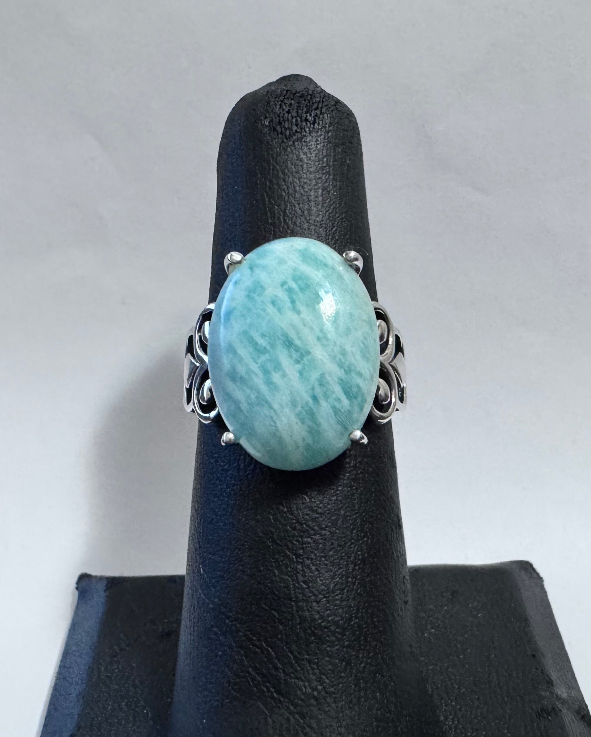 Sterling Silver Genuine Oval Amazonite Gemstone Ring