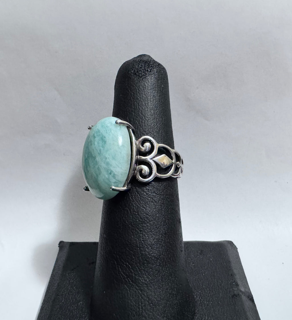Sterling Silver Genuine Oval Amazonite Gemstone Ring