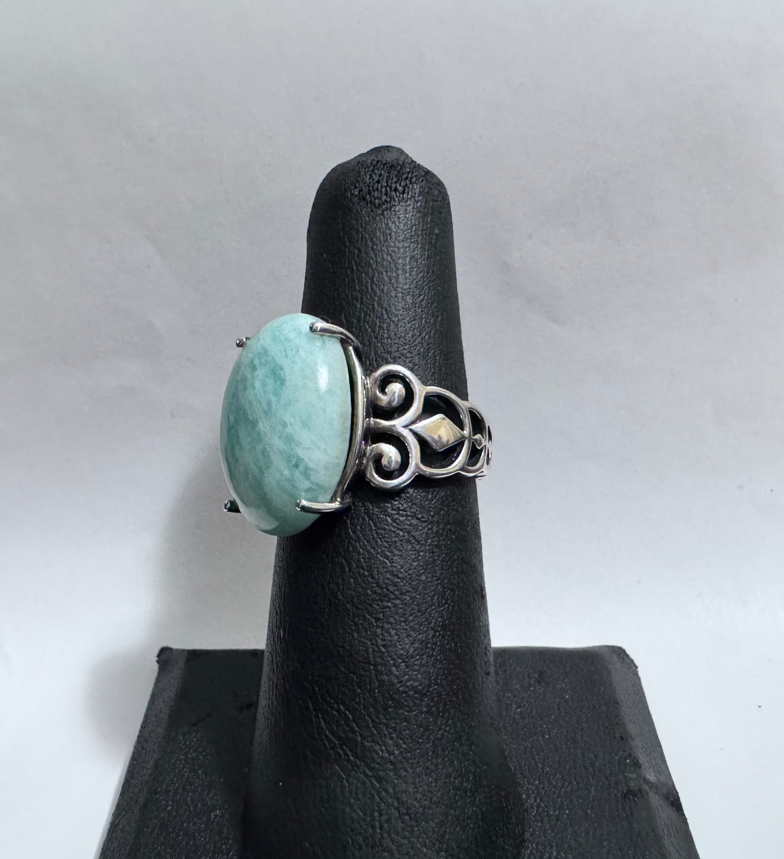 Sterling Silver Genuine Oval Amazonite Gemstone Ring