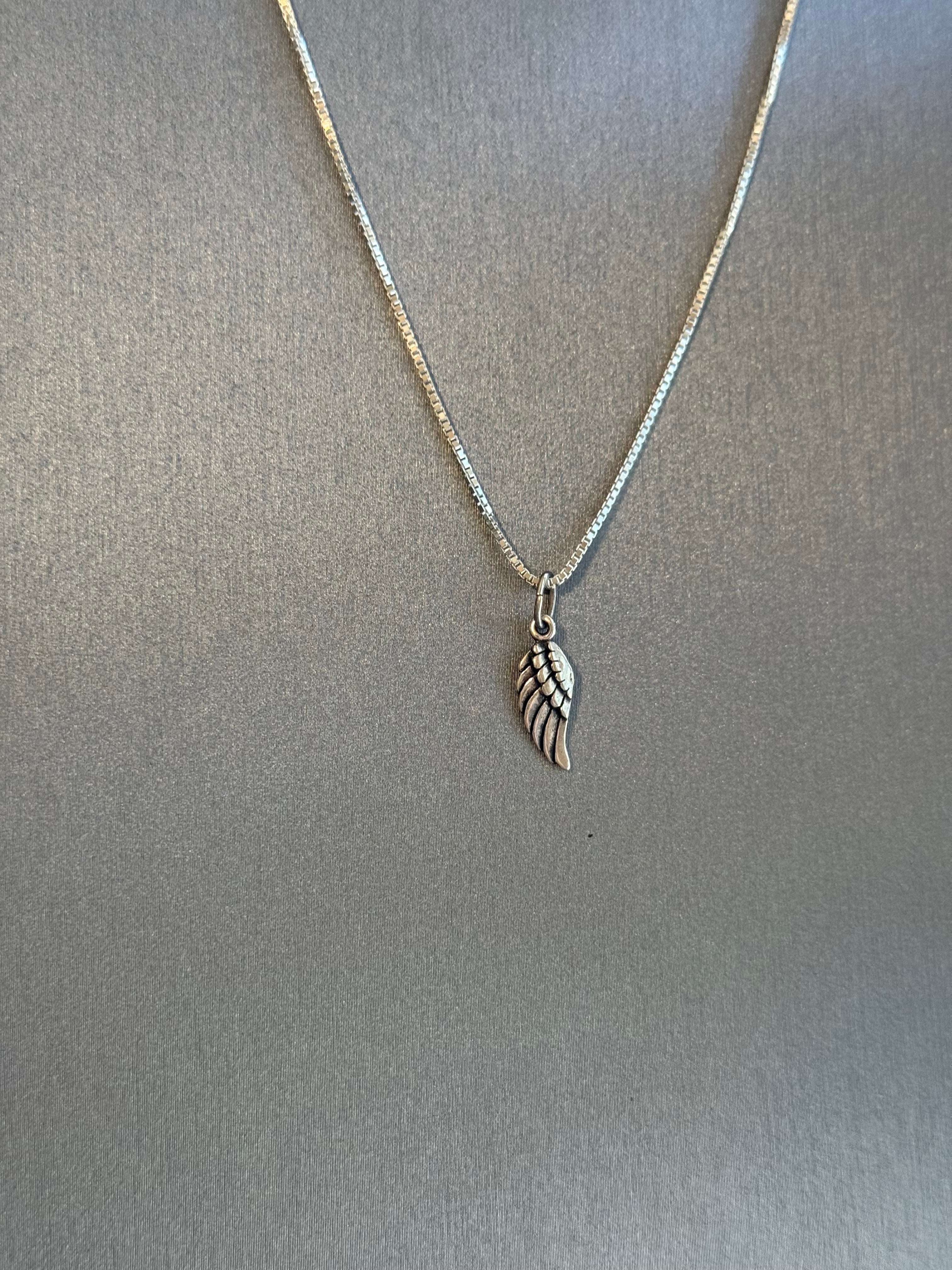 1.5-inch Sterling Silver Wing Pendant on 18-inch Sterling Silver 1mm Box Chain