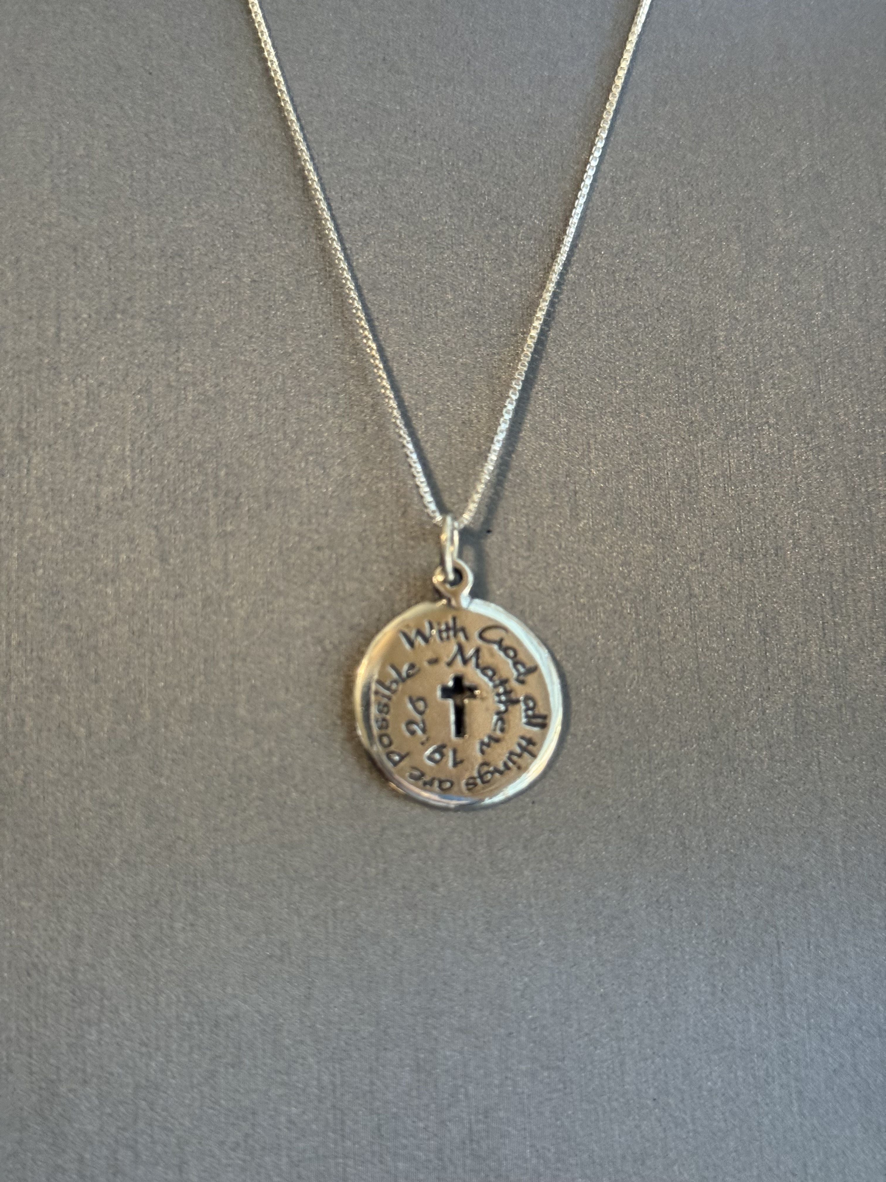 .75-inch Sterling Silver Bible Verse Pendant on 18-inch Sterling Silver 1mm Box Chain