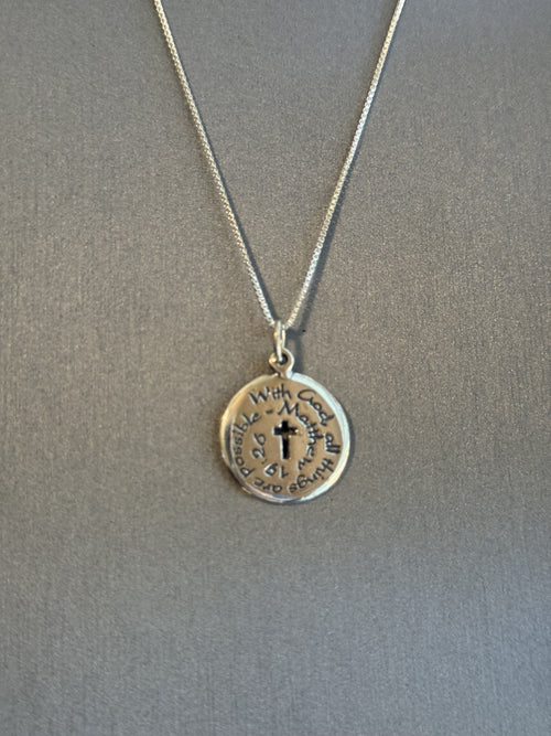 .75-inch Sterling Silver Bible Verse Pendant on 18-inch Sterling Silver 1mm Box Chain