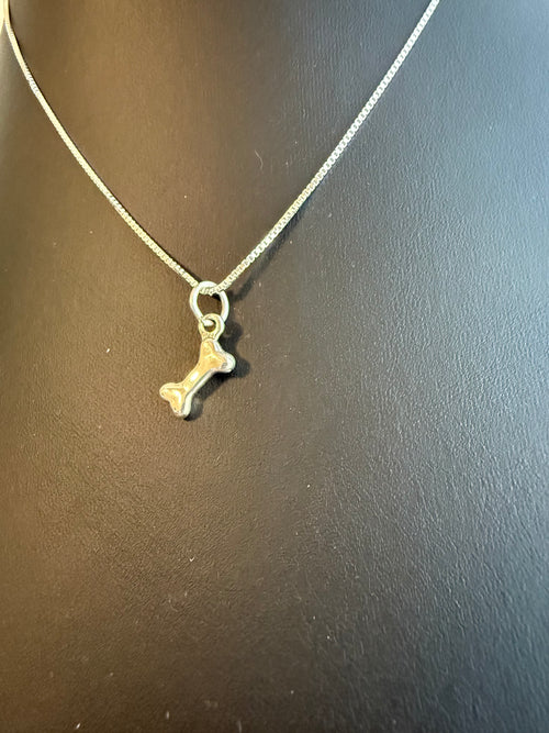.5 inch Dog Bone Pendant on 18 inch Sterling Silver 1mm Box Chain