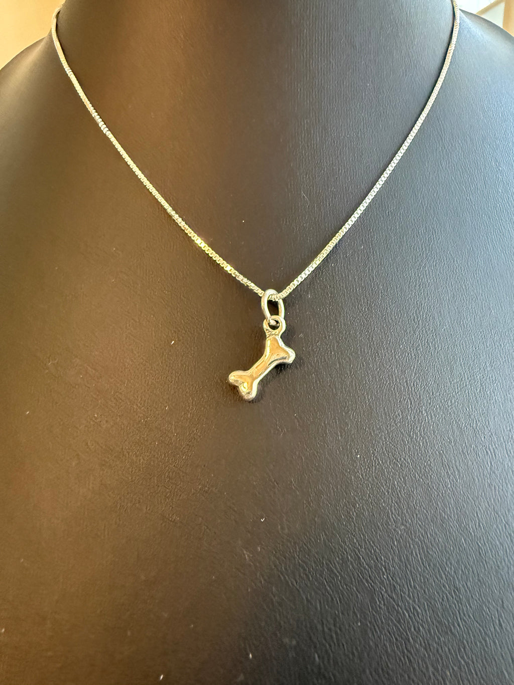 .5 inch Dog Bone Pendant on 18 inch Sterling Silver 1mm Box Chain