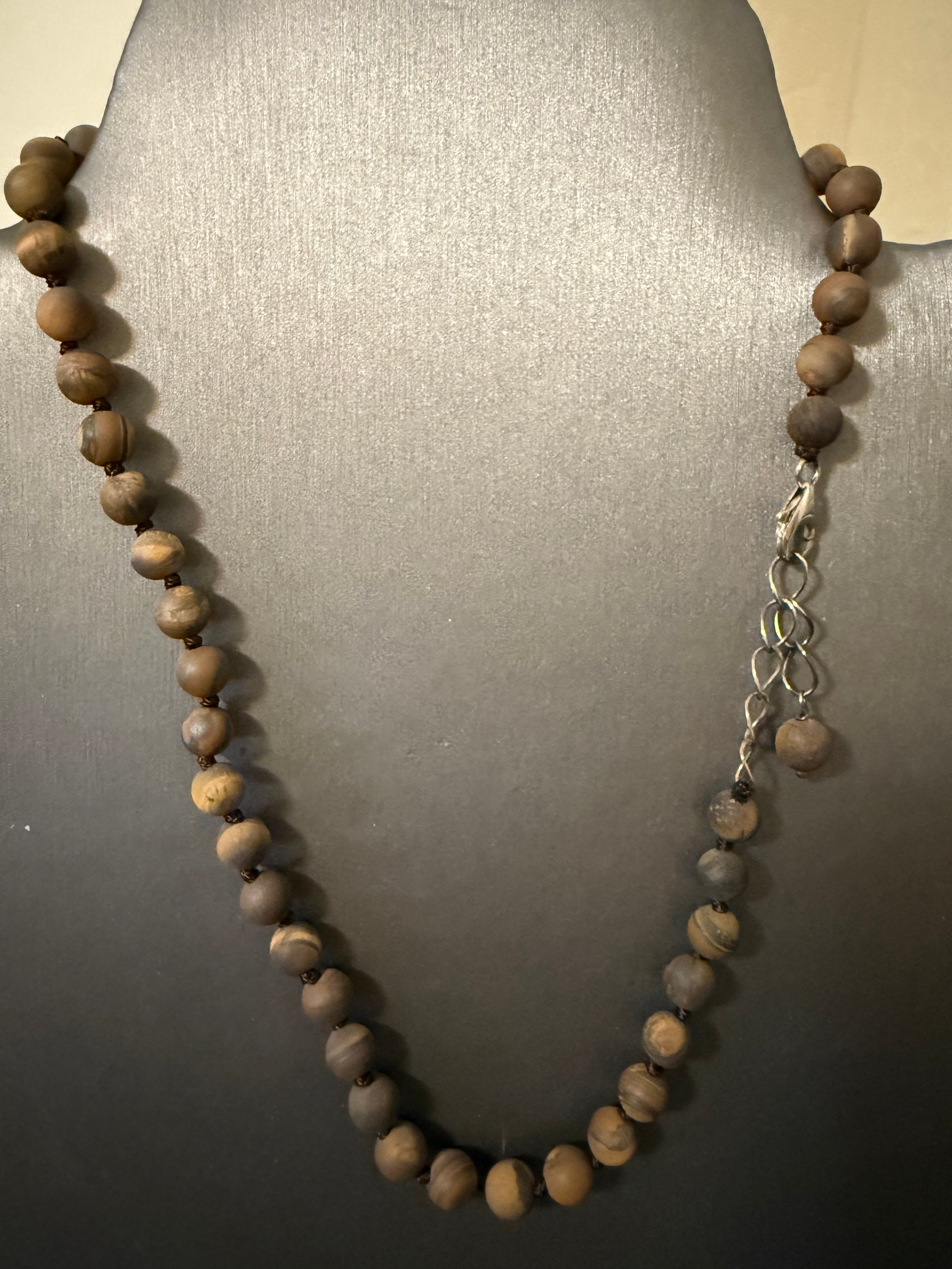 8mm Knotted Natural Brown Stone Choker