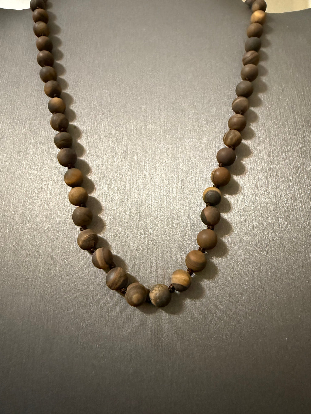 8mm Knotted Natural Brown Stone Choker