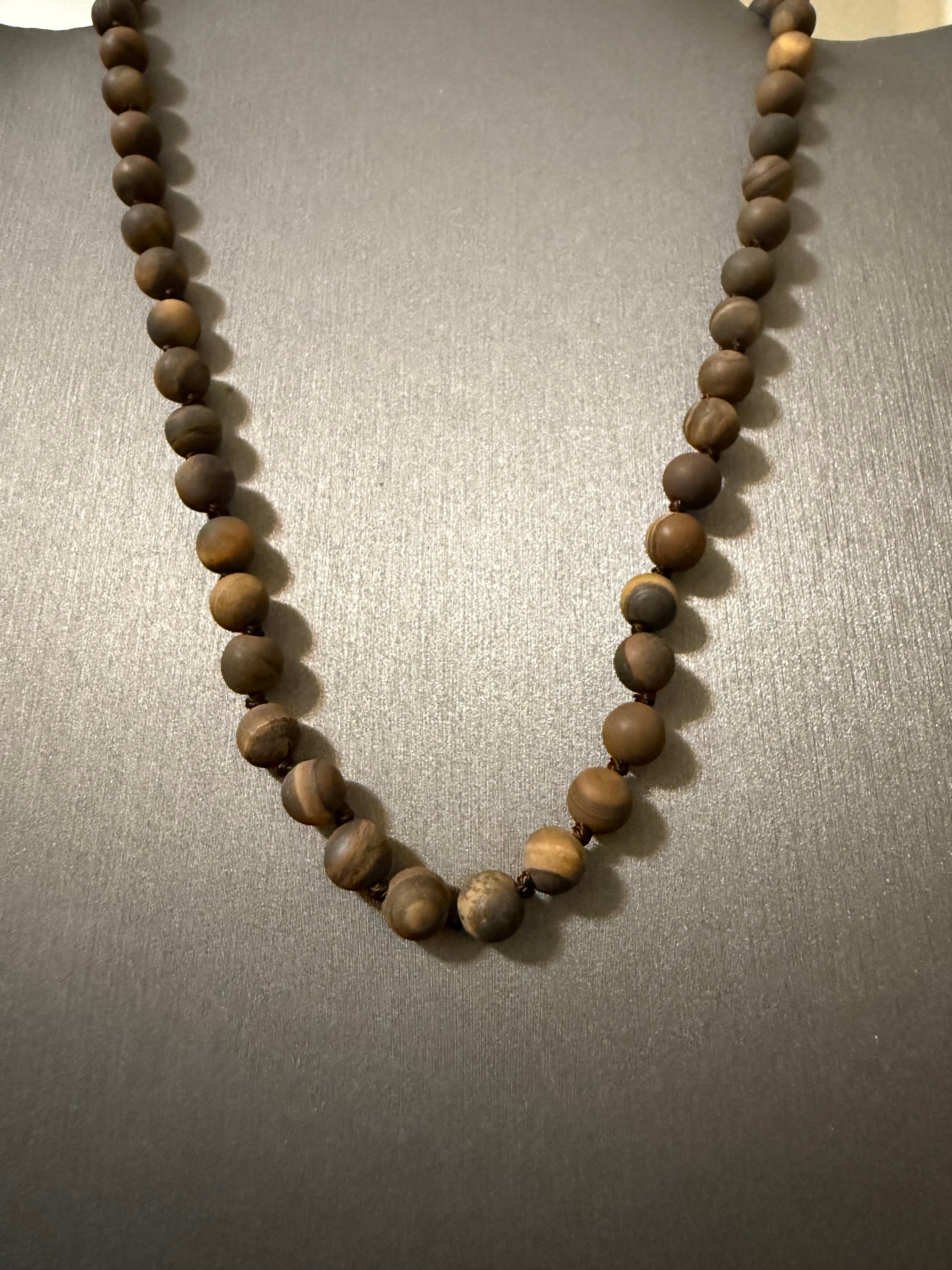 8mm Knotted Natural Brown Stone Choker