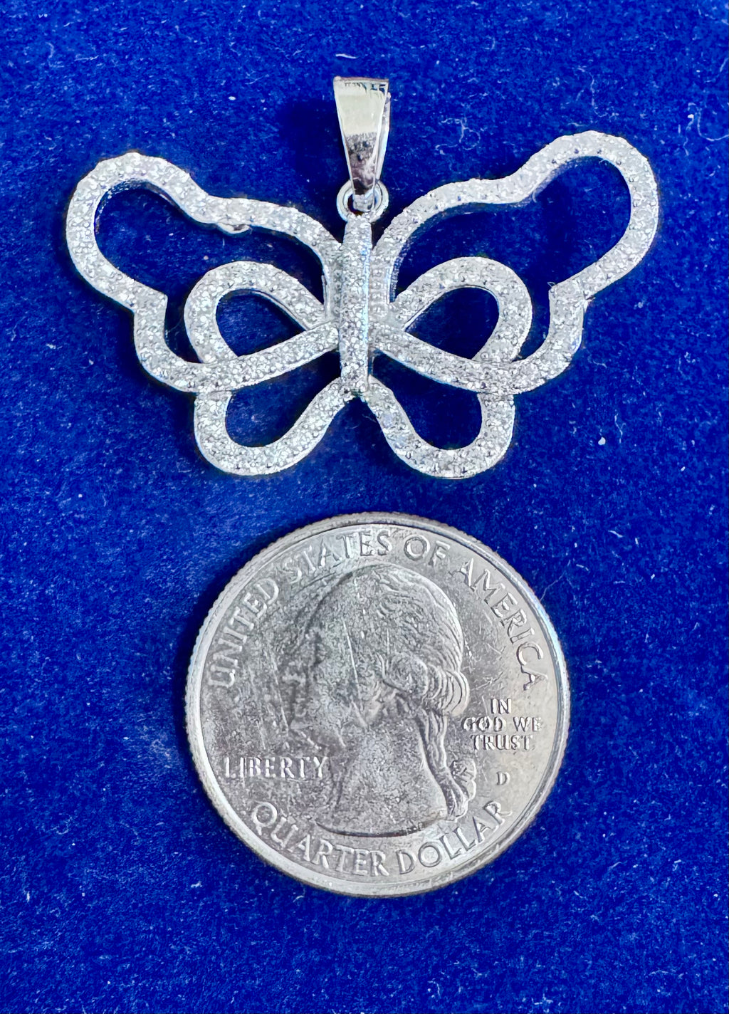 1.5" Sterling Silver CZ Butterfly Pendant on 18" Sterling Silver 1mm Box Chain