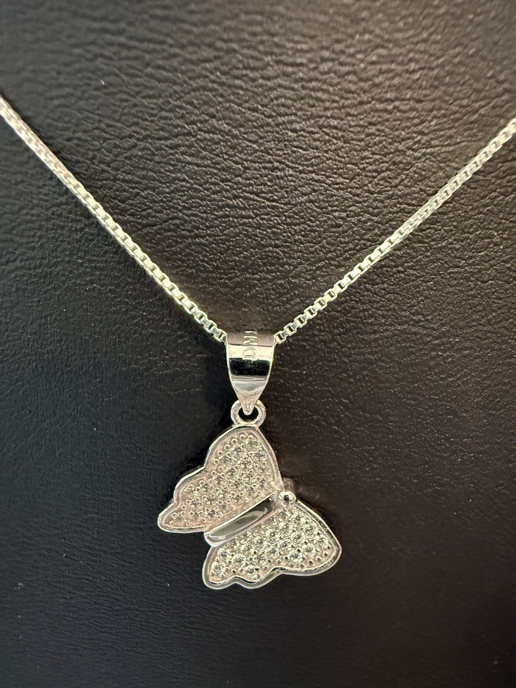 CZ Butterfly on a 16" or 18" 1mm Sterling Silver Box Chain with Spring Ring Clasp