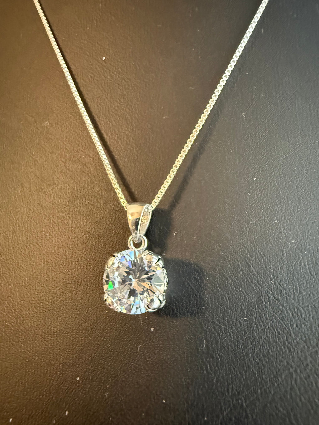 Victorian Sterling Silver CZ Pendant on 18" Sterling Silver 1mm Box Chain Necklace