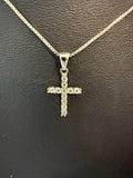 Small CZ Cross on a 16" or 18" 1mm Sterling Silver Box Chain with Spring Ring Clasp