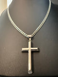 Sterling Silver 1.5" Cross Pendant on 22" Sterling Silver Curb Chain for Men