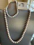 16" Freshwater Gray Pearl Necklace, 7.5" Stretch Bracelet, and Button Pearl Earrings Set