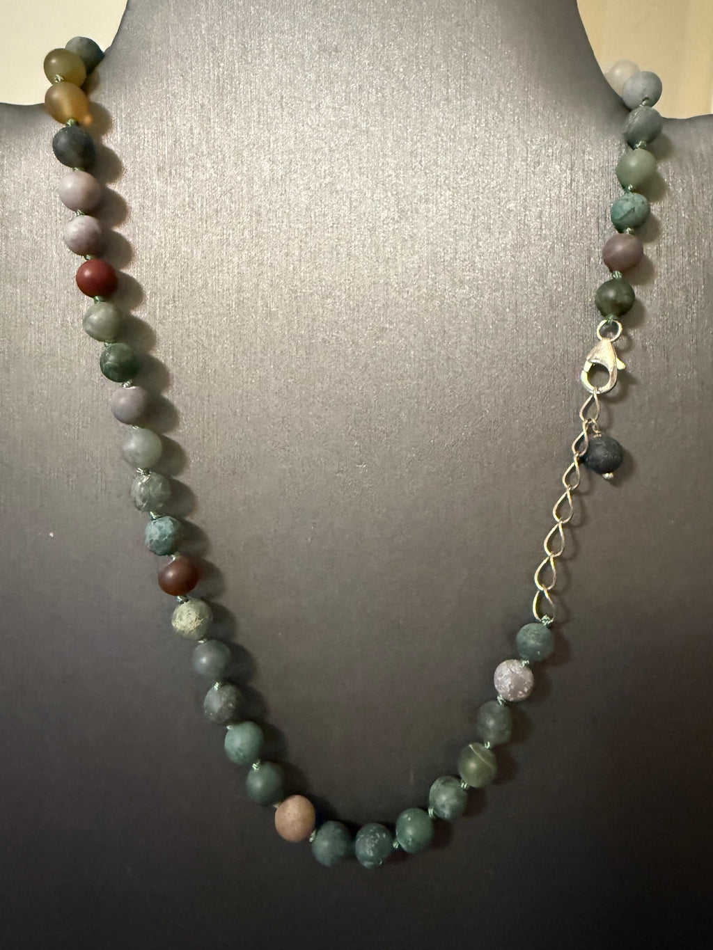 8mm Knotted Natural Green/Multi Stone Choker