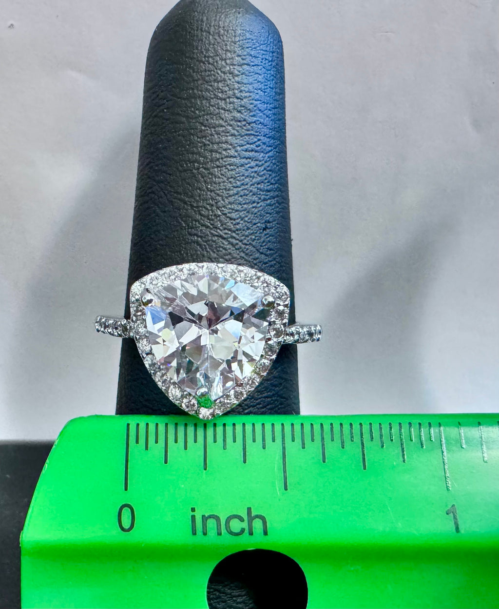 Sterling Silver Trillion Curved Halo CZ Ring