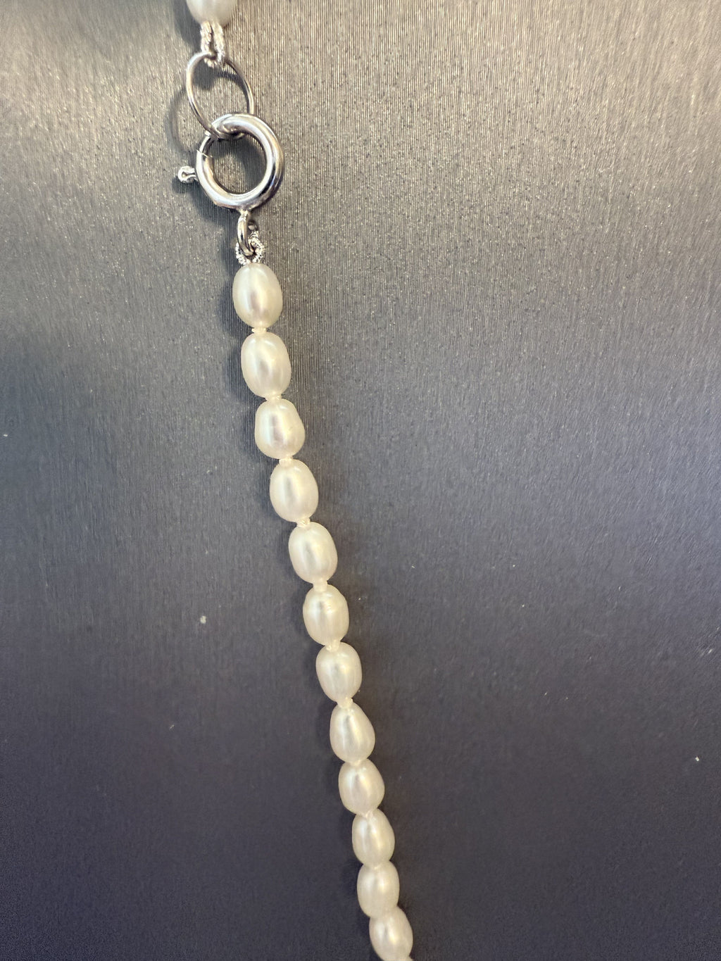 4mm White Rice Pearl and Sterling Silver Necklace 16"-18"