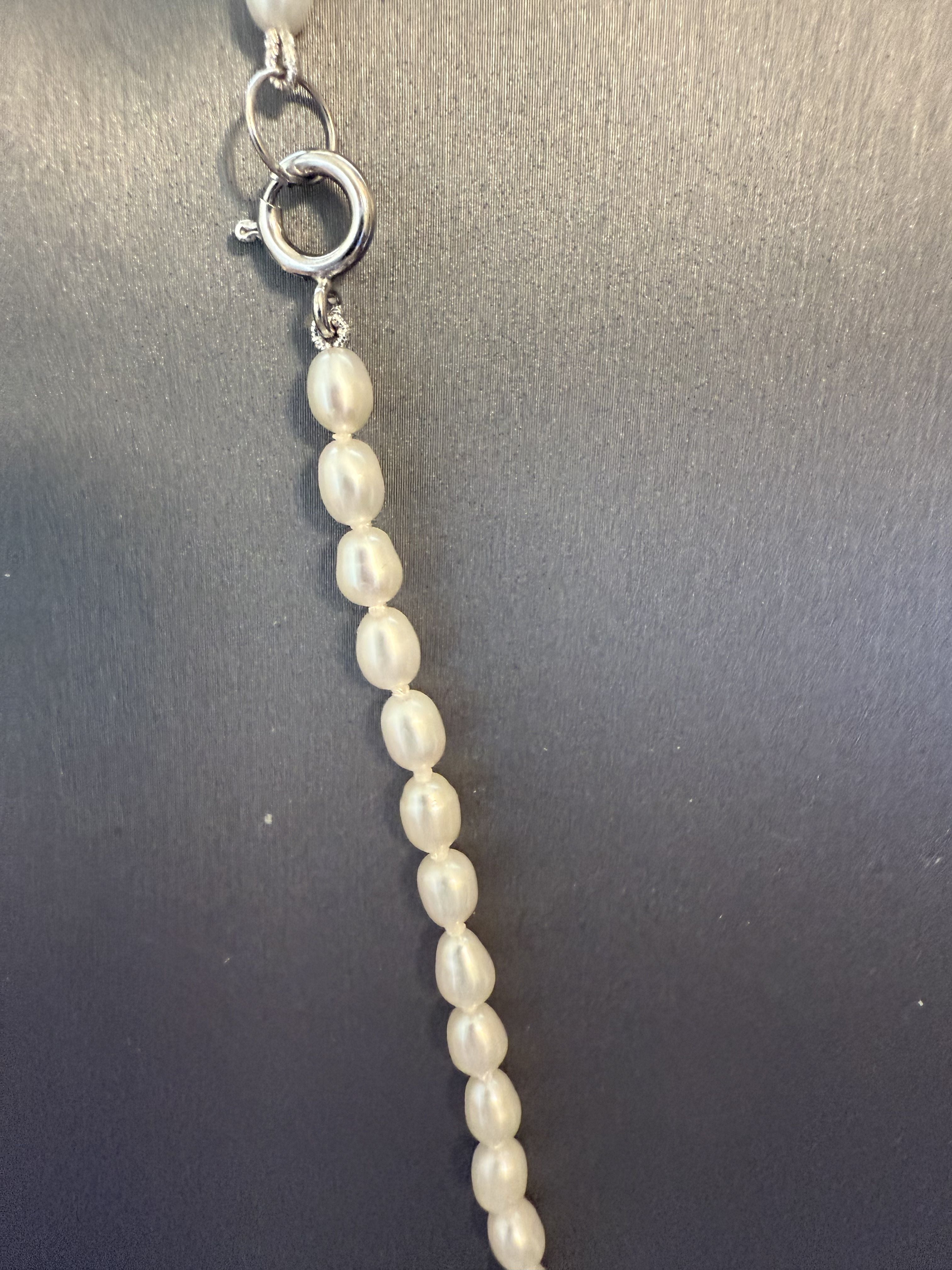 4mm White Rice Pearl and Sterling Silver Necklace 16"-18"