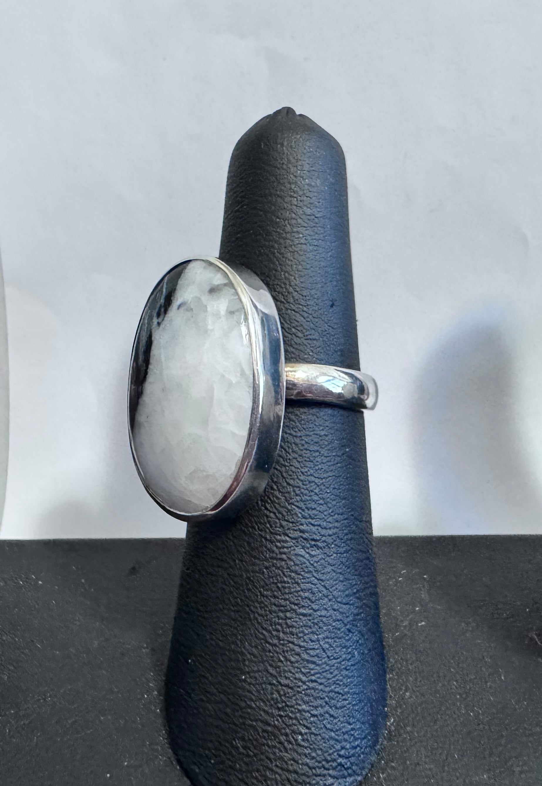 Sterling Silver Black and White Dendritic Agate Stone Ring for Women
