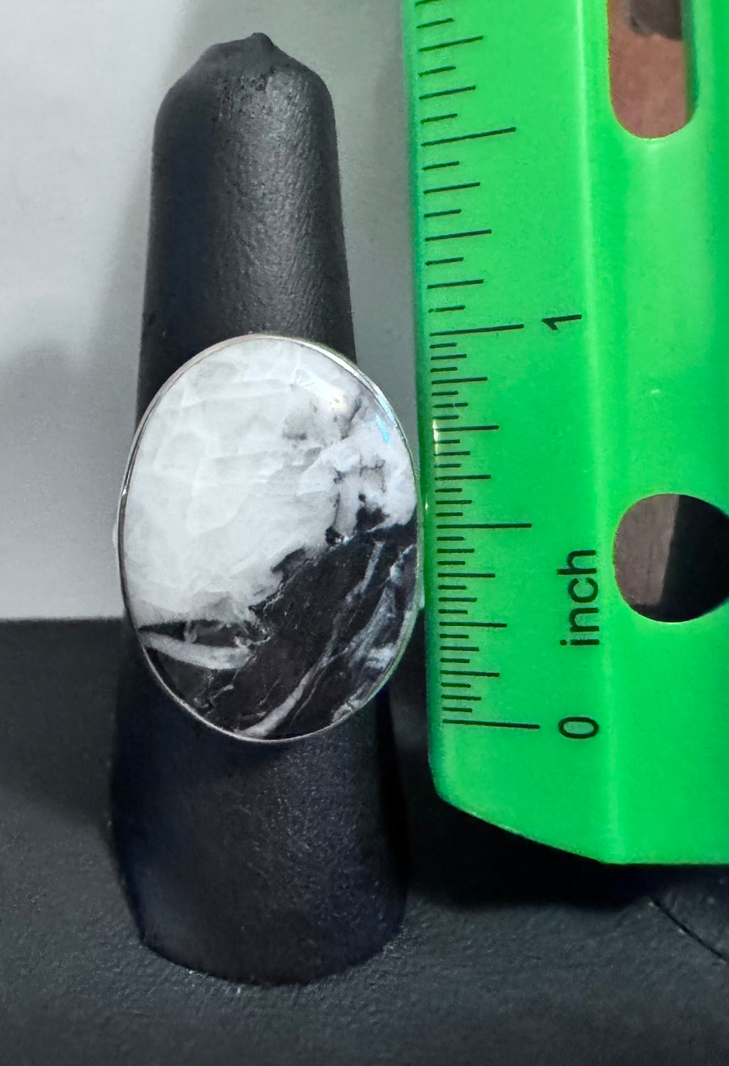 Sterling Silver Black and White Dendritic Agate Stone Ring for Women