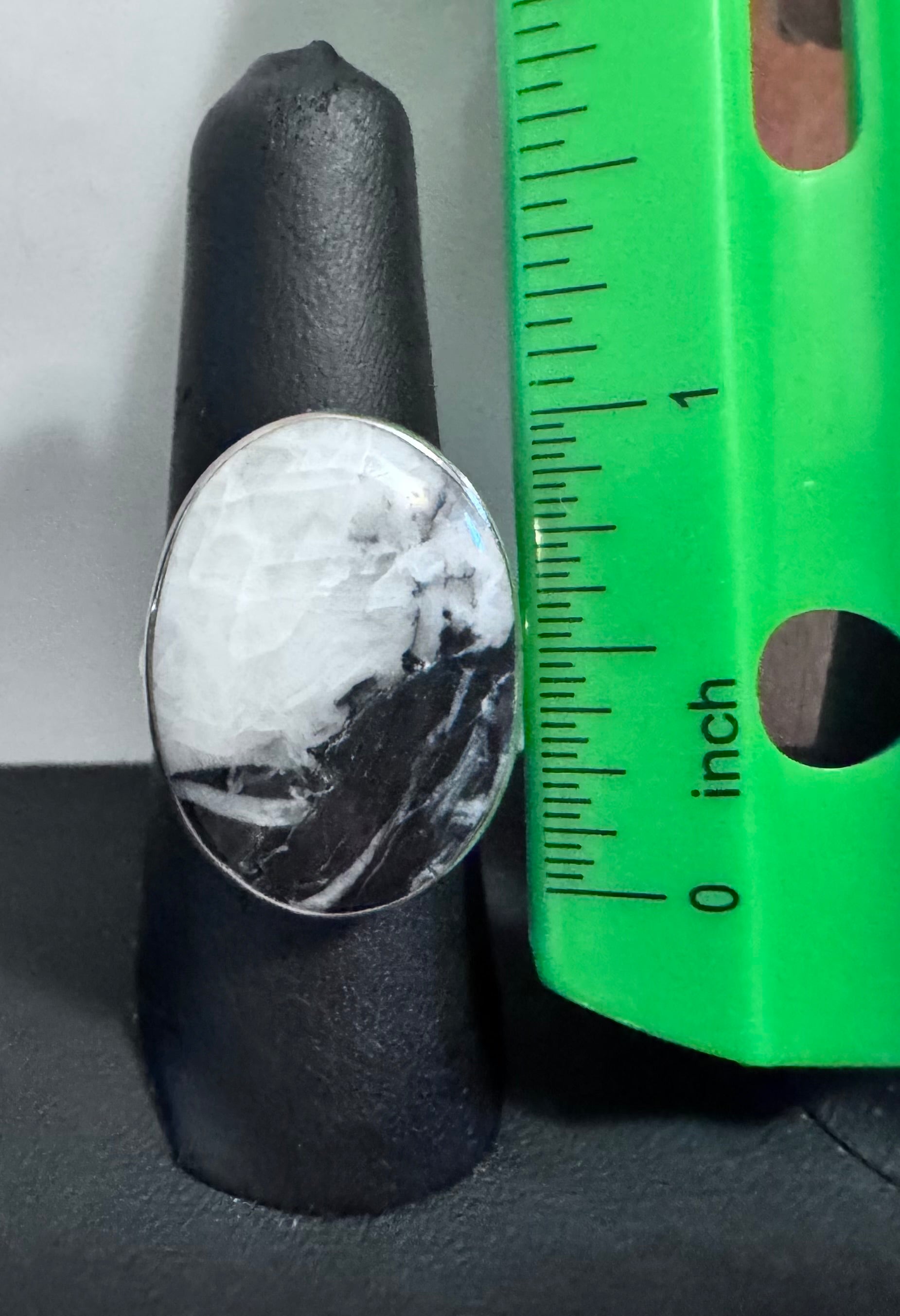 Sterling Silver Black and White Dendritic Agate Stone Ring for Women