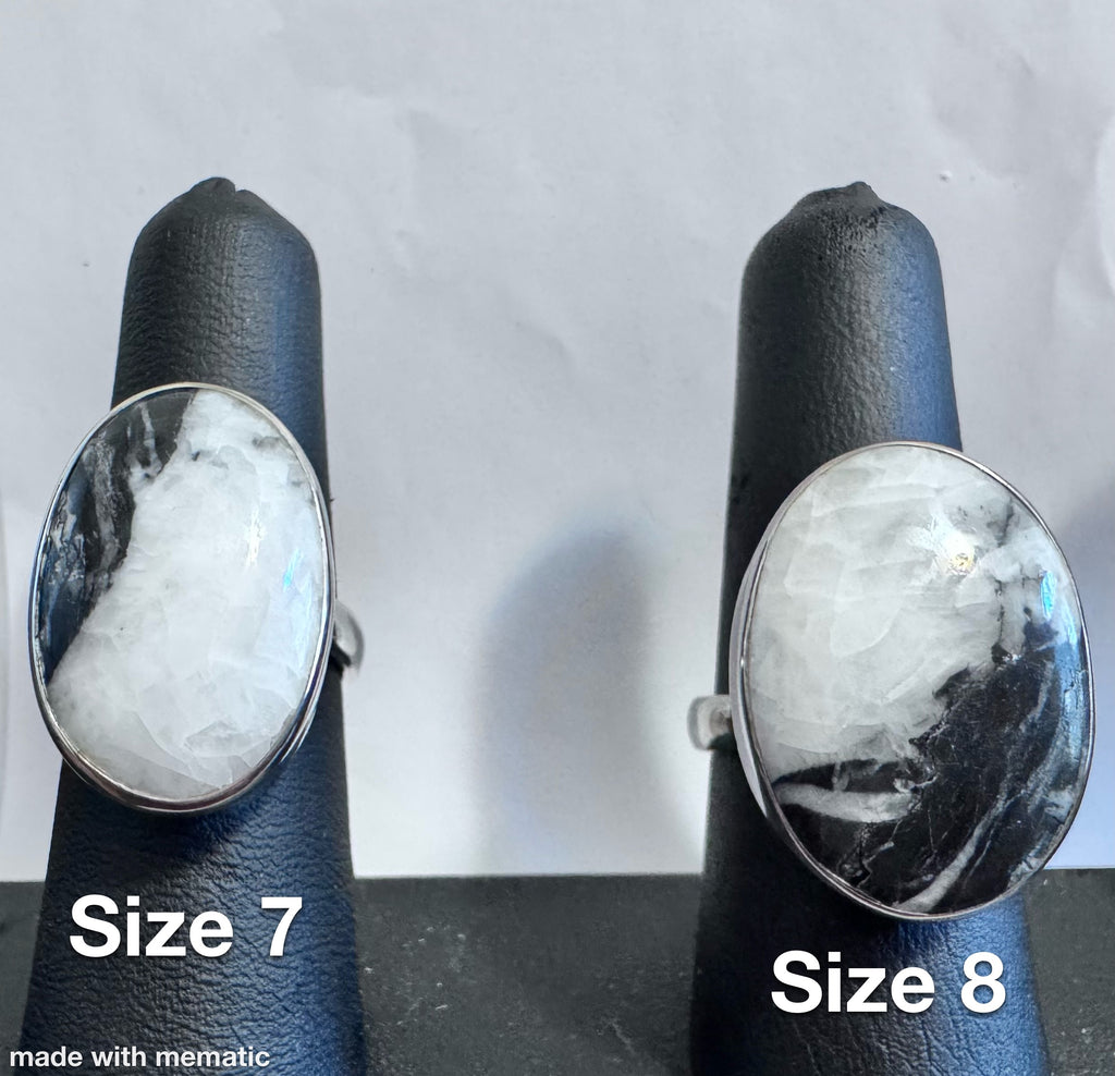 Sterling Silver Black and White Dendritic Agate Stone Ring for Women