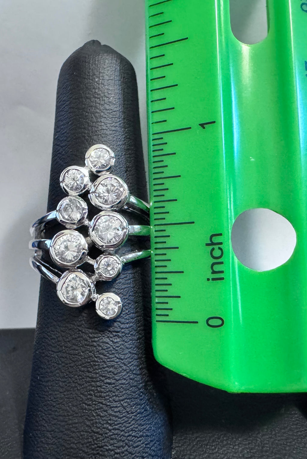 .925 Sterling Silver Bezel Set Triple Shank 9-Stone Cubic Zirconia