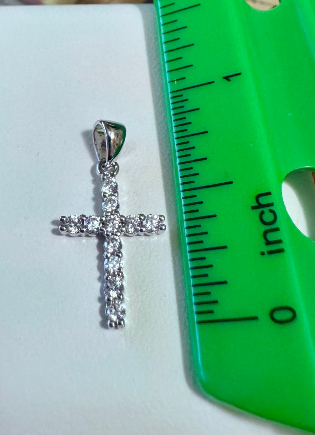 Small CZ Cross on a 16" or 18" 1mm Sterling Silver Box Chain with Spring Ring Clasp