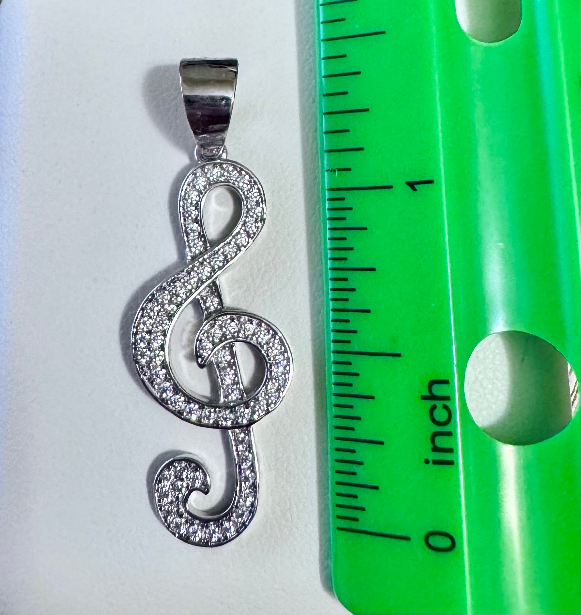 CZ Treble Clef on a 16" or 18" 1mm Sterling Silver Box Chain with Spring Ring Clasp