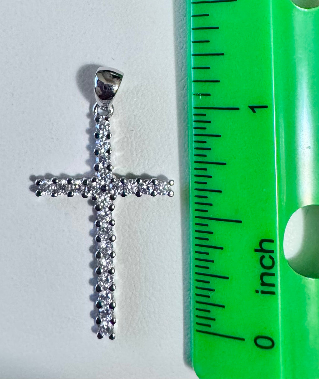 CZ Cross on a 16" or 18" 1mm Sterling Silver Box Chain with Spring Ring Clasp